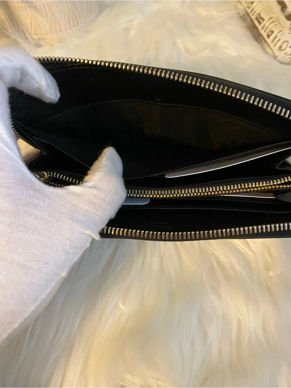 Prada Black Saffiano Zip-Around Wallet with Gold Logo
